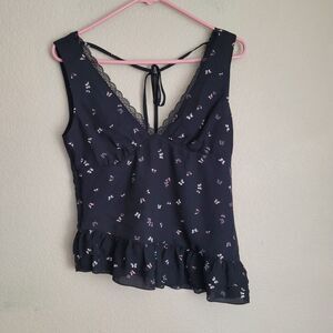 Wild Fable Y2k Top Size Xsmall Black Lace Trim Going Out Asymmetrical Fairy Nwt